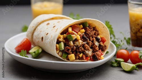 Traditional Mexican Food - Burrito, on a table photo