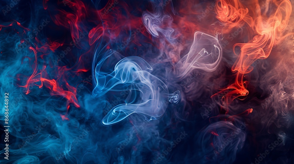 Fototapeta premium Abstract forms on dark colours and mixture of red and blue smoke very detailed and realistic shape