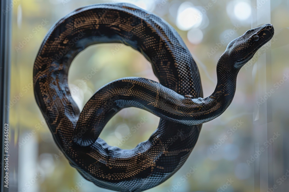 A realistic silhouette logo of a python, coiled up in black against a ...