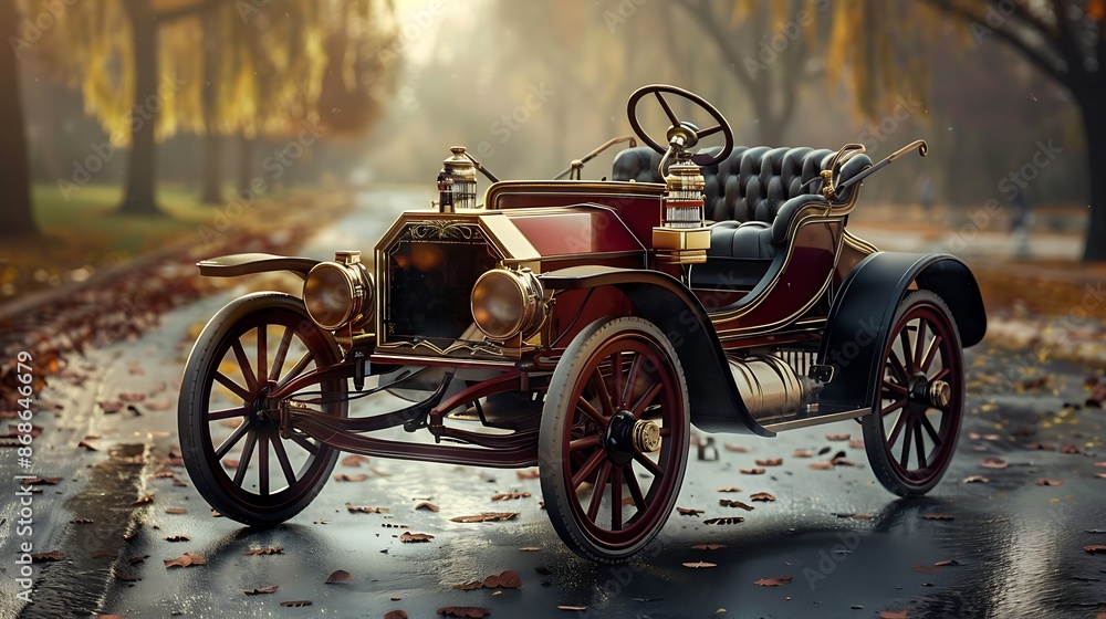 An antique vehicle parked on the road very detailed and realistic shape An antique vehicle parked on the road very detailed and realistic shape