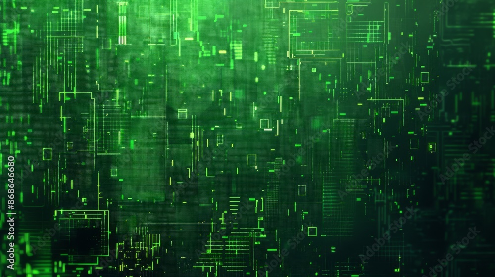 Fototapeta premium Retro Green Monochrome Phosphor Monitor with Pixel Sorting Glitch Effect