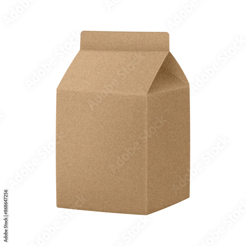 Juice or milk cardboard package with kraft paper texture. Vector mockup. Realistic carton package.  Brown box for dairy products. Eco packaging