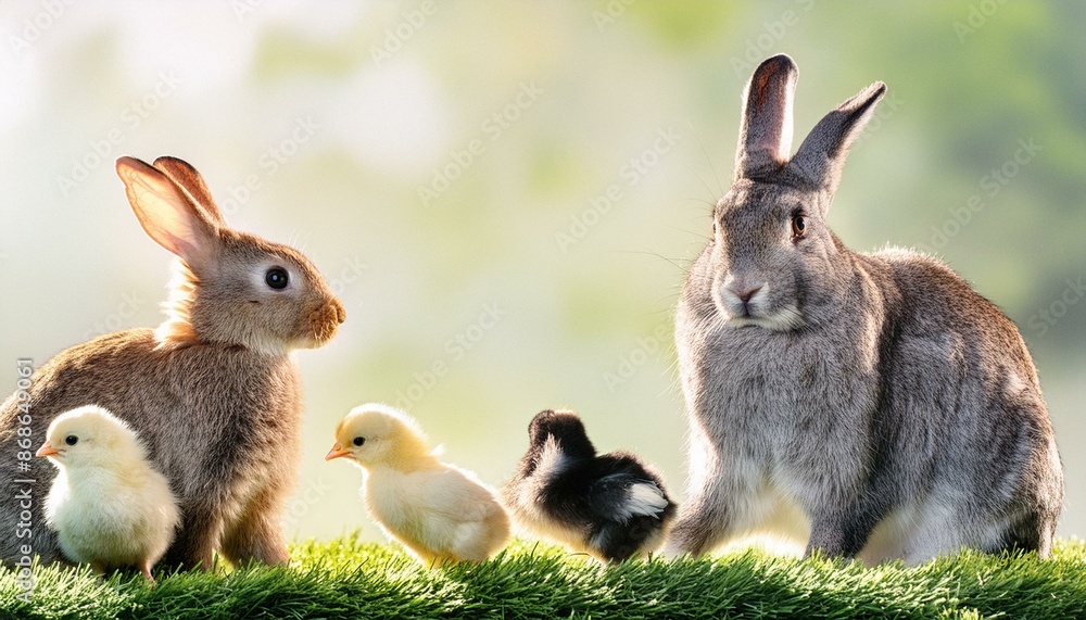 two baby chickens and two bunnies two baby chickens and two bunnies