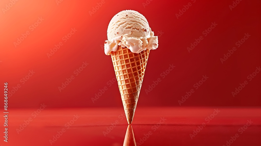Apricot ice cream cone on a vintage red background very detailed and realistic shape