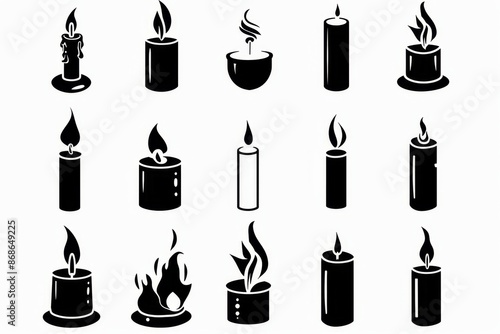 Candle icon, paraffin decoration, black minimal candlelight silhouette, relax aroma candle decoration photo
