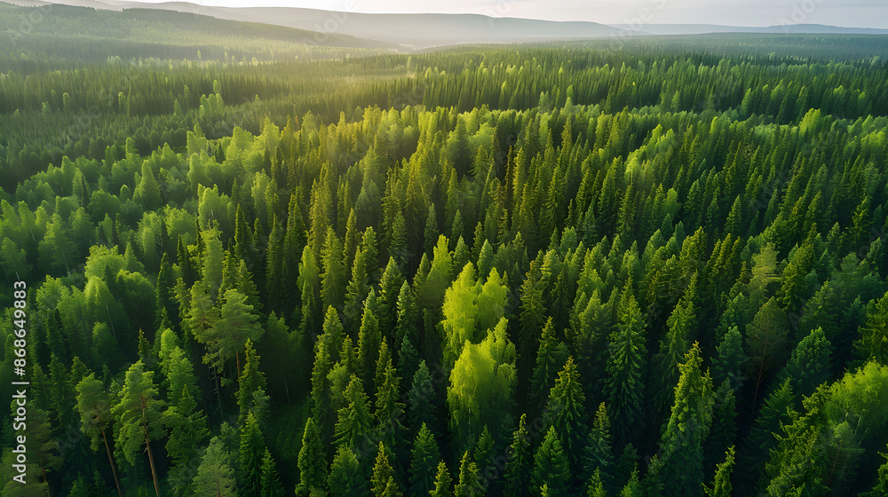 cinematic bird view of taiga forest with fir trees and pine trees cinematic bird view of taiga forest with fir trees and pine trees
