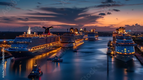 At dusk walt dream cruise ships anchored in port canaveral very detailed and realistic shape