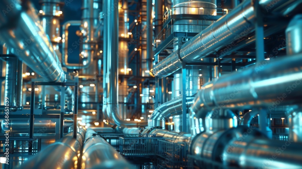 Fototapeta premium Industrial Pipeline and Petrochemical Processing: A Glimpse into the Dynamic World of Furnace Factories