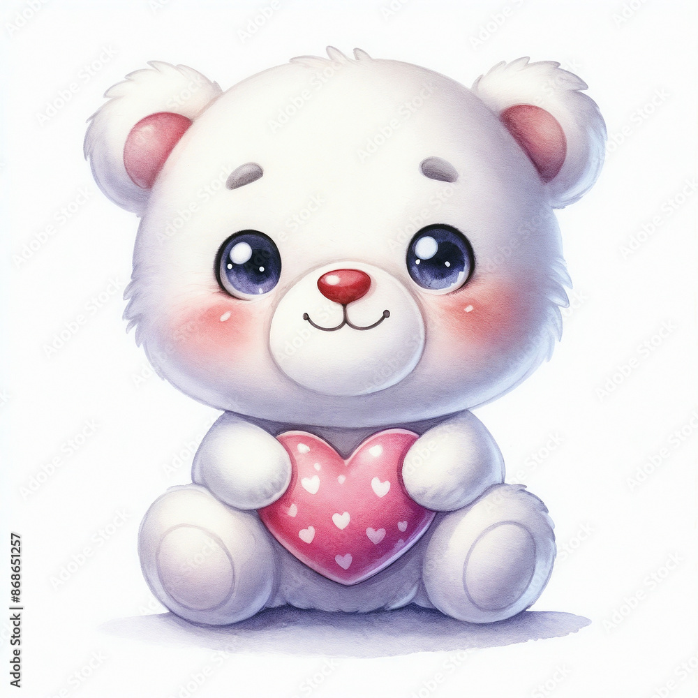 Cute teddy bear with heart on white background. AI Cute teddy bear with heart on white background. AI