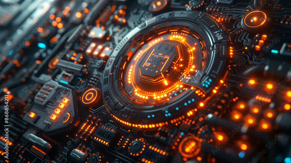 Digital microchip on a cutting-edge hardware board with advanced features Digital microchip on a cutting-edge hardware board with advanced features