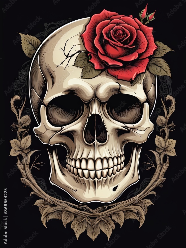 Obraz premium Detailed Design of a Skull Head Illustration Suitable for T-Shirt Designs or Mascot Logos. Skull head mascot artwork. Generative AI