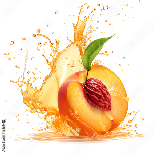 peaches in juice splash isolated	
