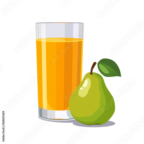 Full glass of yellow freshly squeezed pear juice. Isolated vector summer drink for flat design