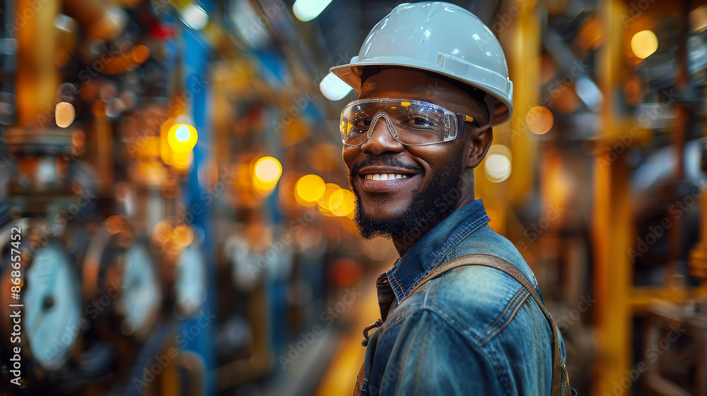 blue collar worker in front of the production plant created with Generative AI technology blue collar worker in front of the production plant created with Generative AI technology
