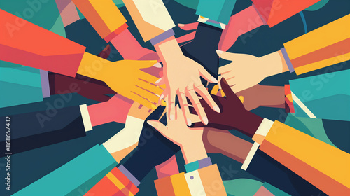 Diverse hands coming together in a unity gesture.