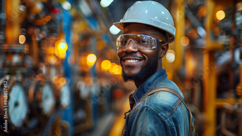 blue collar worker in front of the production plant created with Generative AI technology