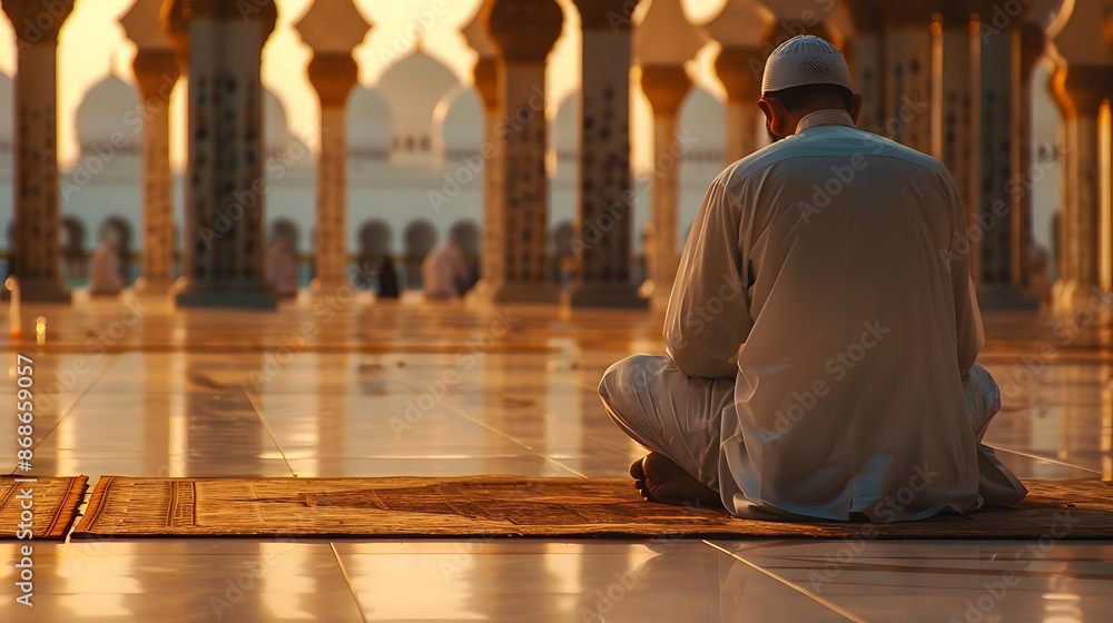 Man Praying in a Mosque - Photo Man Praying in a Mosque - Photo