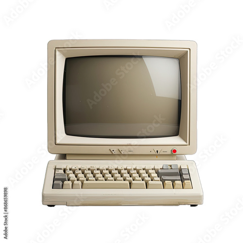 Old Classic Computer With Detailed Photo and Clipping Path. Retro Computing Device Clean . Cyber. Isolated on a Transparent Background. Cutout PNG.