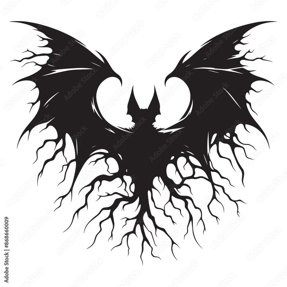 Scary halloween bat black silhouette isolated on white background