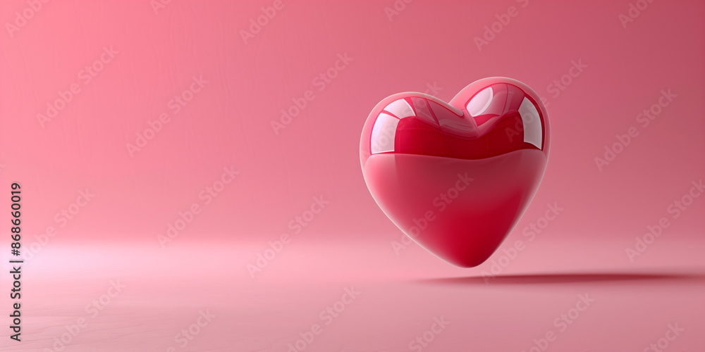 A single red heart on a soft pink background A single red heart on a soft pink background