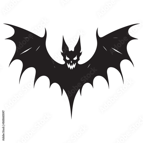 Scary halloween bat black silhouette isolated on white background