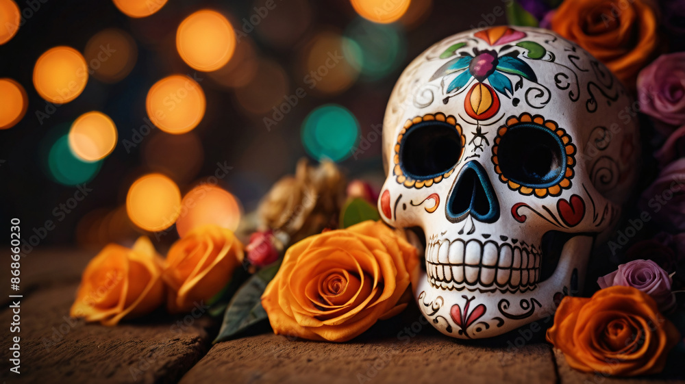 Dia De Los Muertos celebration background. Sugar Skull, marigolds or cempasuchil flowers. Dia De Los Muertos celebration background. Sugar Skull, marigolds or cempasuchil flowers.