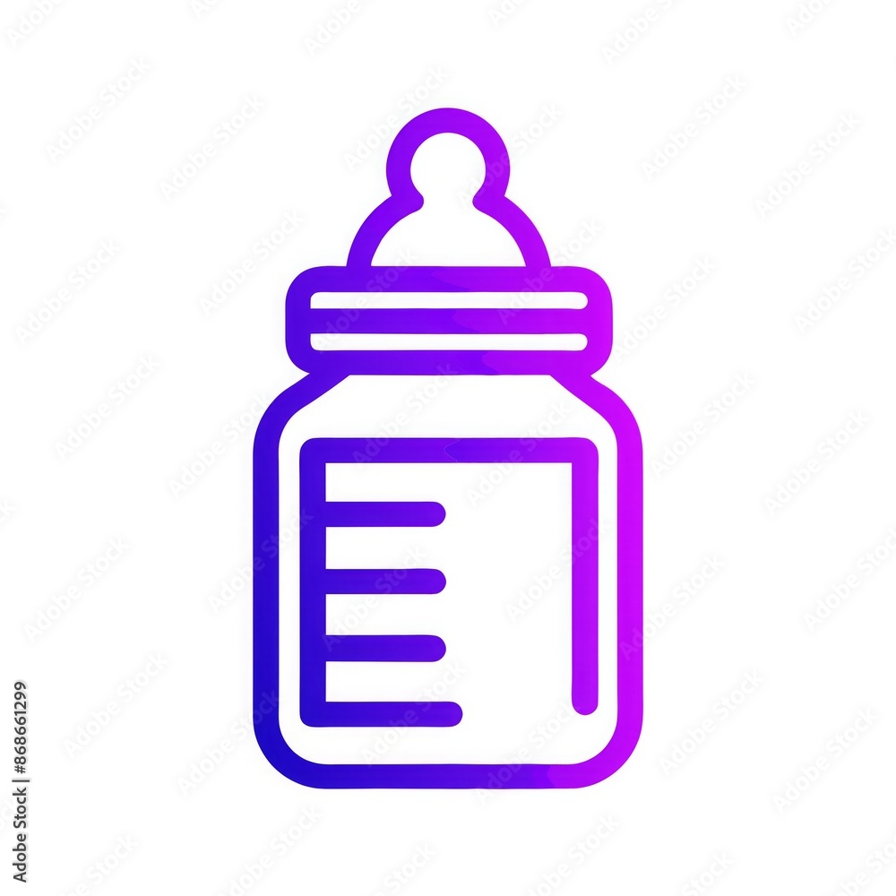 Baby bottle icon in neon gradient, pink and blue colors, minimalistic design Baby bottle icon in neon gradient, pink and blue colors, minimalistic design