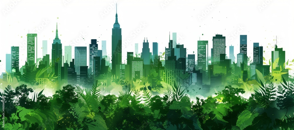 Obraz premium A modern city skyline made of abstract green shapes