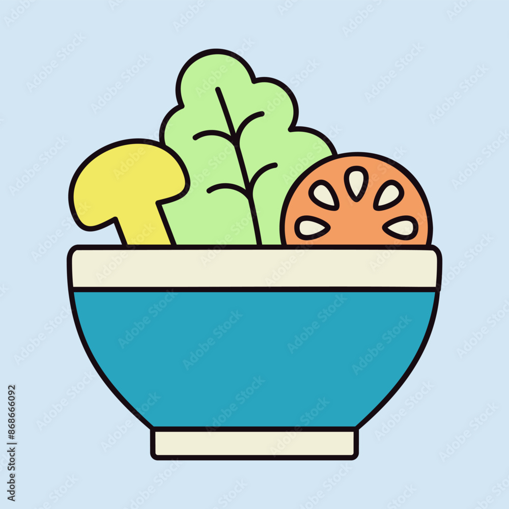 Salad bowl with lettuce, tomato, mushrooms icon Salad bowl with lettuce, tomato, mushrooms icon
