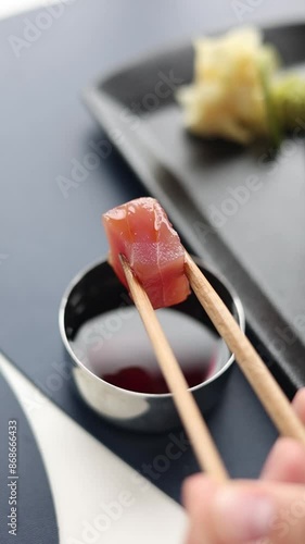 Fish dishes in an Asian restaurant. Close-up