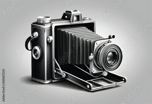 a black and white vector illustration of a photography camera with a lense of a camera