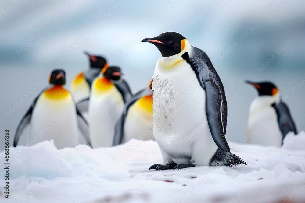 Fototapeta premium cute emperor penguin looking at surroundings at south pole