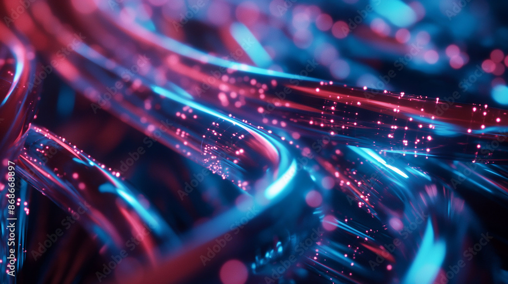 Fiber optics, Red and purple light trails of high speed data transfer in optical cables or futuristic travel. suitable for high speed internet, network and technology themes. Copy space Fiber optics, Red and purple light trails of high speed data transfer in optical cables or futuristic travel. suitable for high speed internet, network and technology themes. Copy space