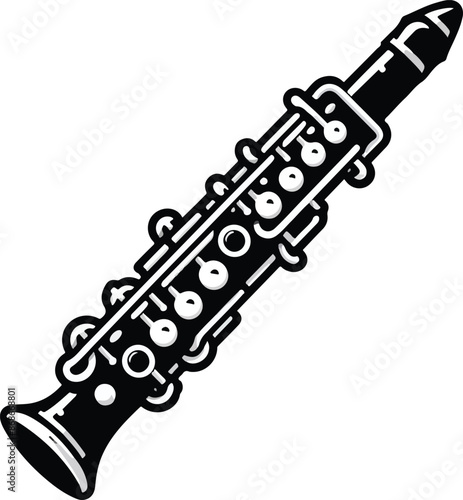 Clarinet flat web icon. Clarinet logo design. Woodwind instrument clarinet sign silhouette solid black icon vector design. Musical instruments concept
