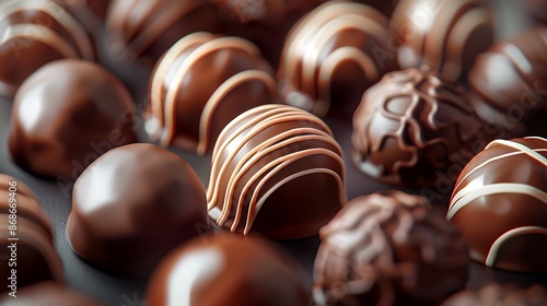 Chocolate truffles with cocoa in closeup very detailed and realistic shape