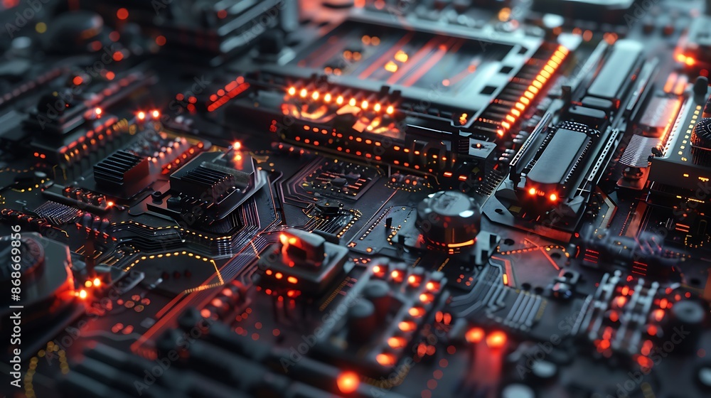 Close up of a device showing its circuitry very detailed and realistic shape Close up of a device showing its circuitry very detailed and realistic shape