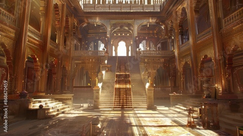 Fictional backdrop of a golden palace or city castle interior.

