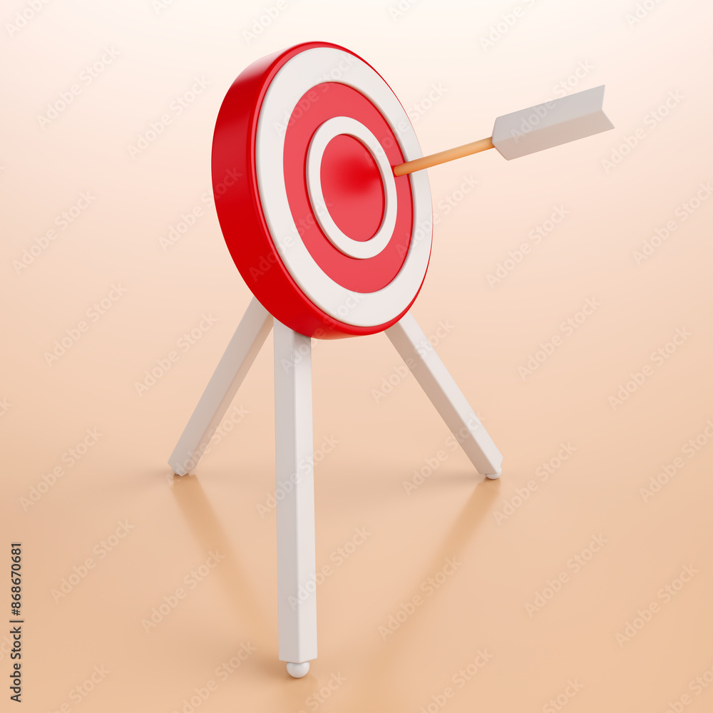 Close-up of target with arrow from bow. 3d rendering illustration. Close-up of target with arrow from bow. 3d rendering illustration.