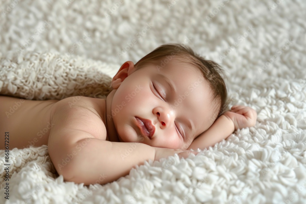 Sleeping Newborn Baby on a White Blanket Sleeping Newborn Baby on a White Blanket