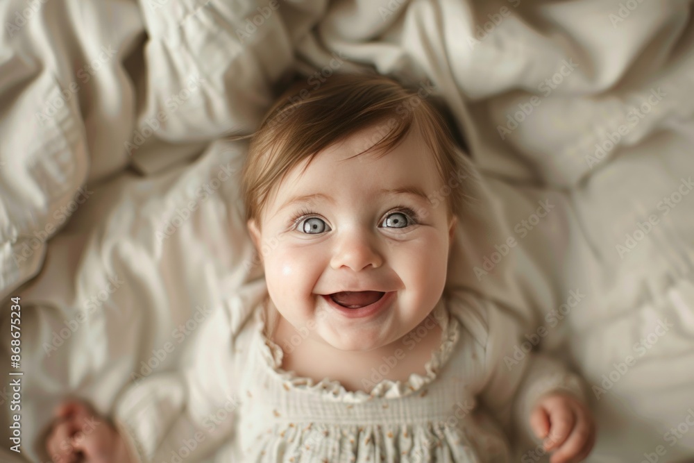 Smiling Baby Girl in Bed Smiling Baby Girl in Bed