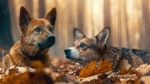 a dog family in the autem forest photo