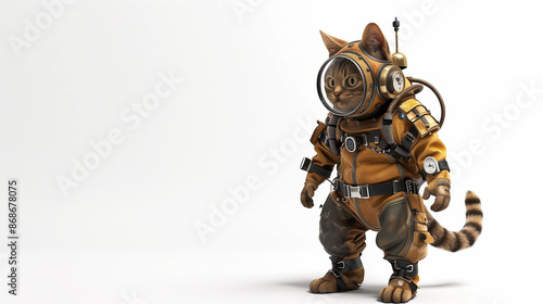 a cat in an old diving suit