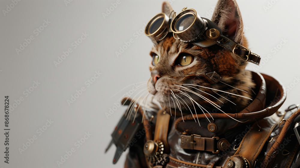 A Steampunk Cat Wearing Goggles and Gear A Steampunk Cat Wearing Goggles and Gear