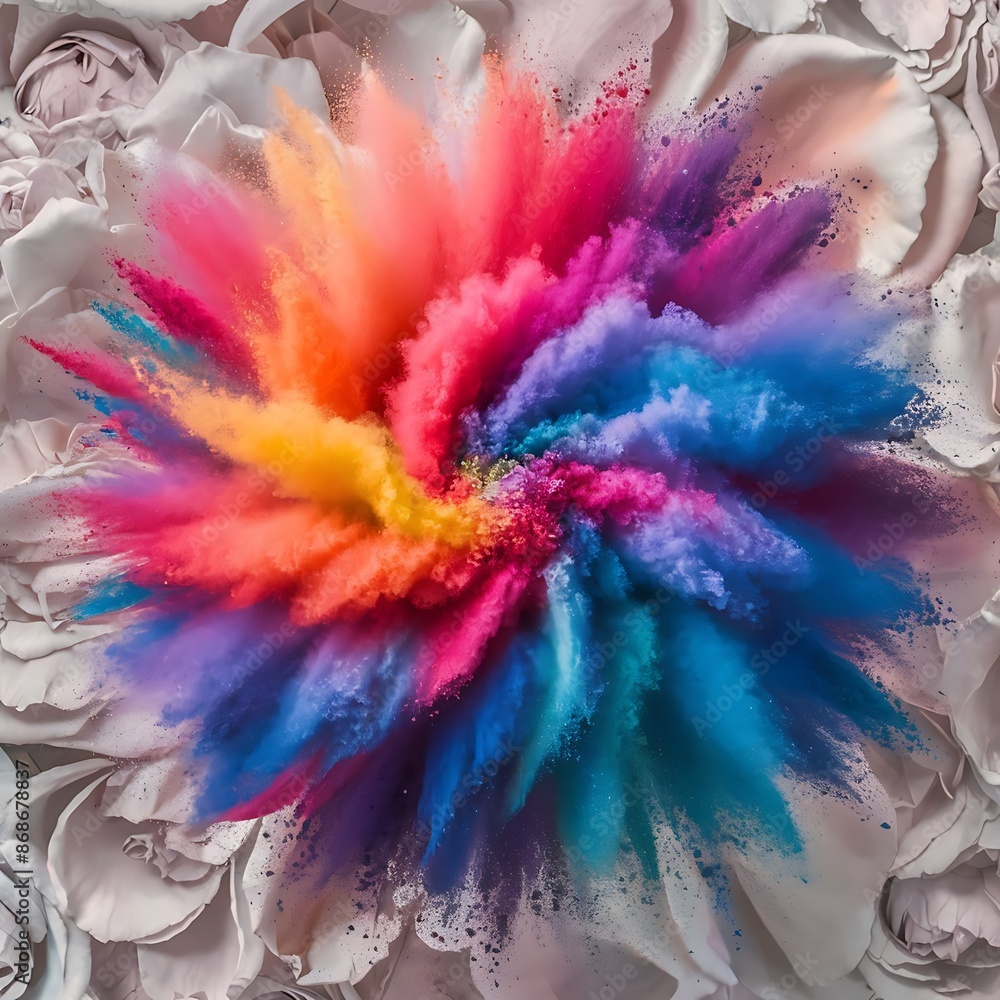 Holiday Holi concept.An explosion of multi-colored paint, bright vibrant pigments. Noisy dust and powder texture, flicker and shimmer noise. Background with hands for design.
Holiday Holi concept.An explosion of multi-colored paint, bright vibrant pigments. Noisy dust and powder texture, flicker and shimmer noise. Background with hands for design.