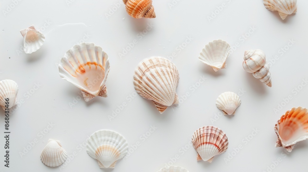 Assortment of Seashells on a White Surface Assortment of Seashells on a White Surface