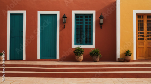 Hispanic heritage  street and buildings in traditional colors  concept