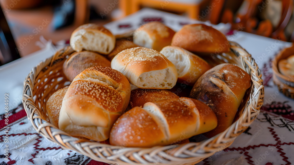 Bread close-up in a basket. Fresh fragrant toasted baguette. Baking homemade bread. Bakery banner Bread close-up in a basket. Fresh fragrant toasted baguette. Baking homemade bread. Bakery banner