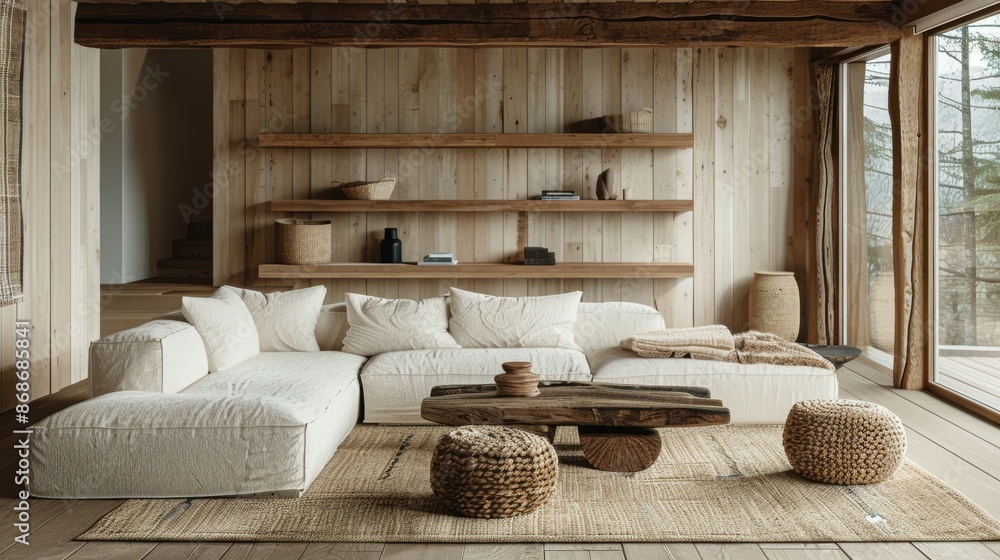 A rustic living room featuring a minimalist style, with a focus on natural materials and textures. The space is designed to be simple yet stylish, with plenty of room for adding personal touches. A rustic living room featuring a minimalist style, with a focus on natural materials and textures. The space is designed to be simple yet stylish, with plenty of room for adding personal touches.