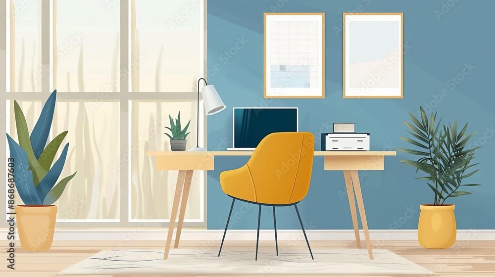 Abstract illustration of a quiet home office for remote work, study, and online professional training Abstract illustration of a quiet home office for remote work, study, and online professional training