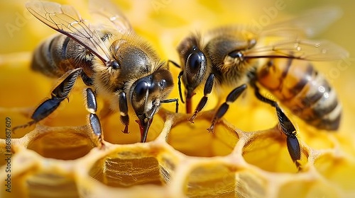 Honeybees live in honeycomb structures made from beeswax.